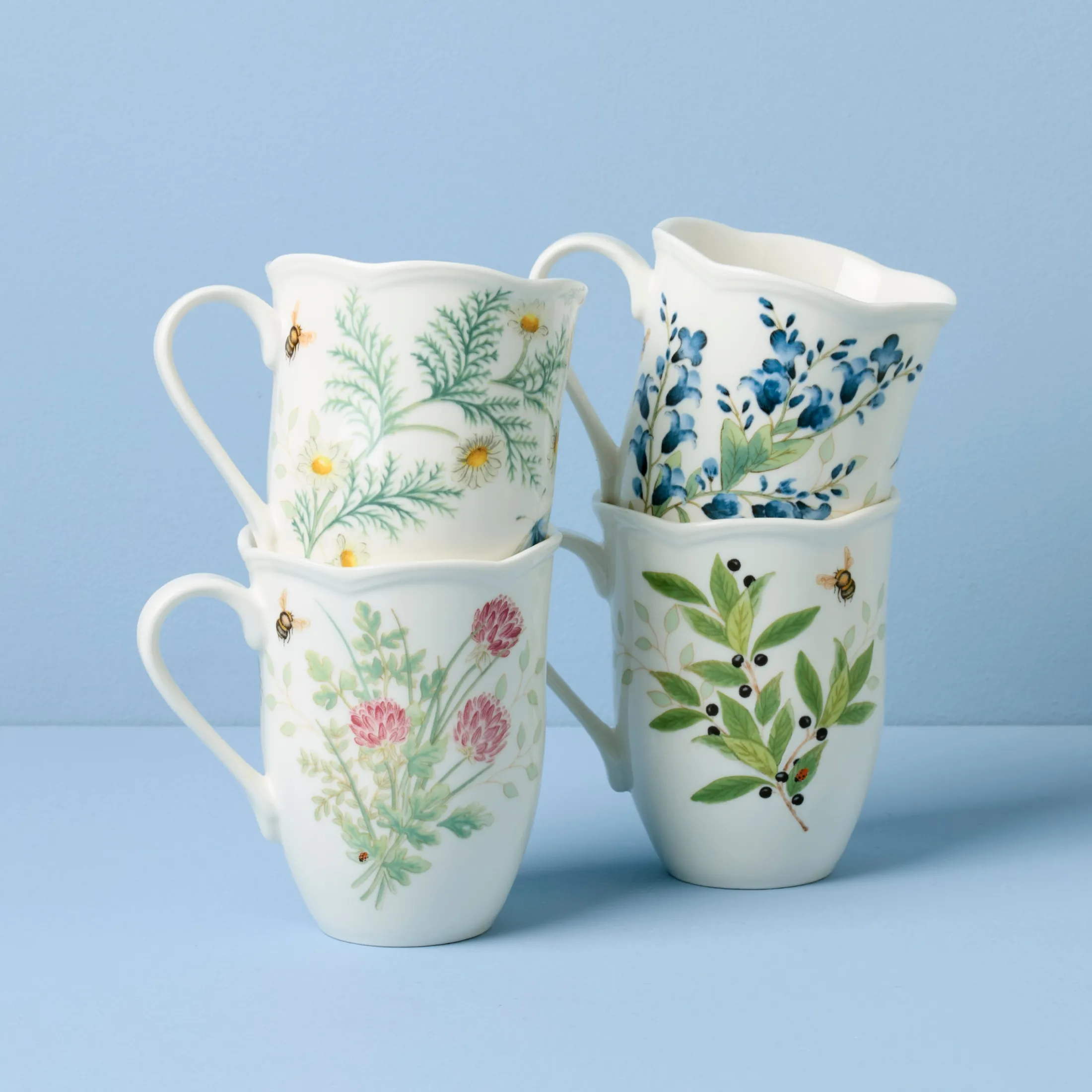 Butterfly Meadow Herbs Mugs, Set of 4