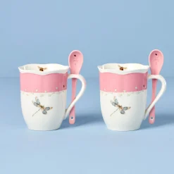 Butterfly Meadow Pink Mugs with Spoons, Set of 2