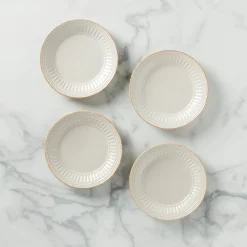 French Perle Groove White Dessert Plates, Set of 4