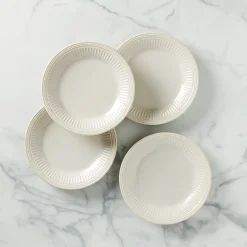 French Perle Groove White Dinner Plates, Set of 4