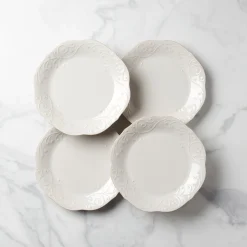 French Perle White Dinner Plates, Set of 4