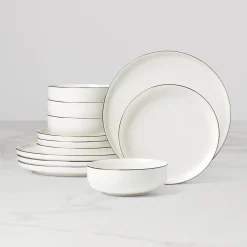 24 Seven Black Rim 12-Piece Dinnerware Set