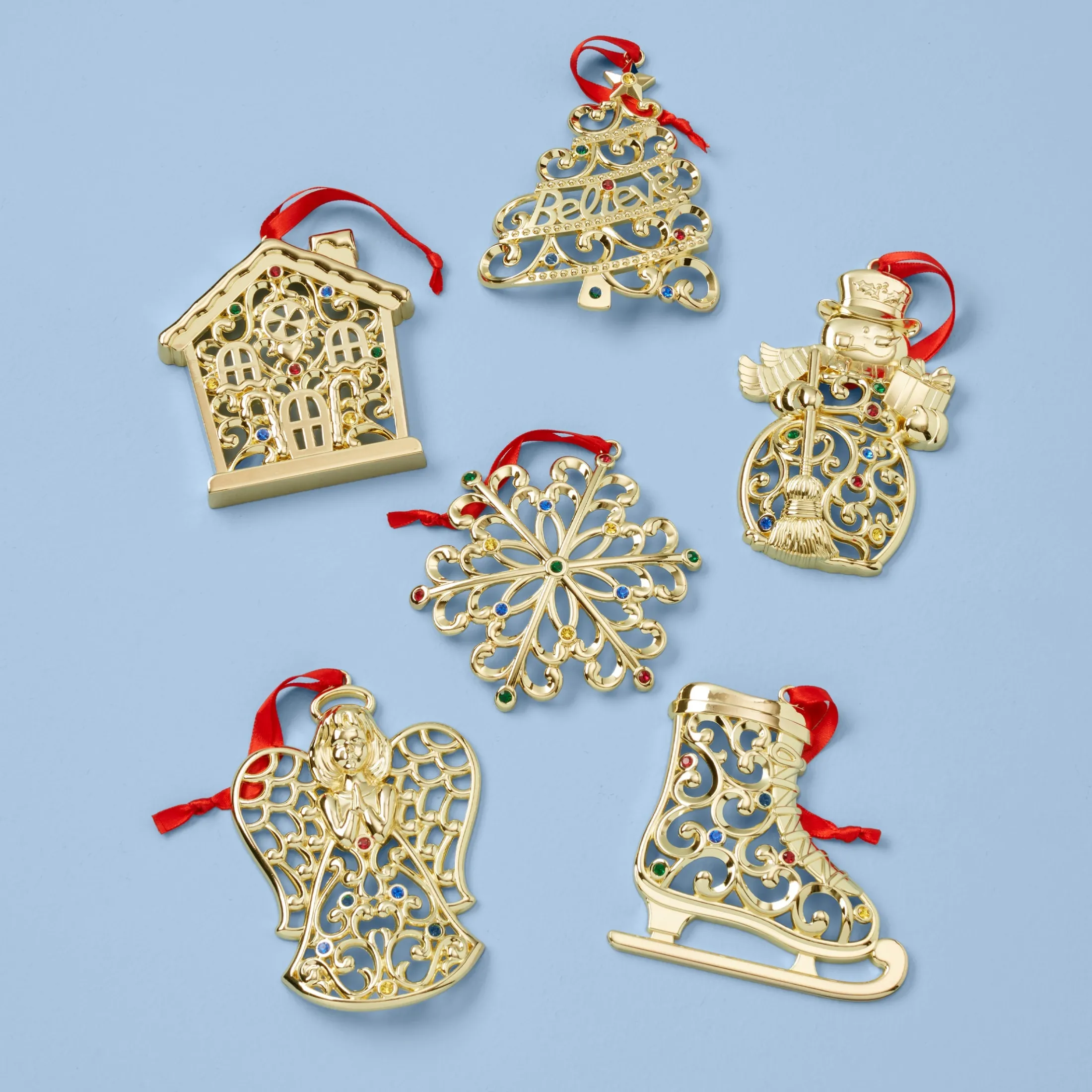 Sparkle & Scroll Gold Ornaments, Set of 6