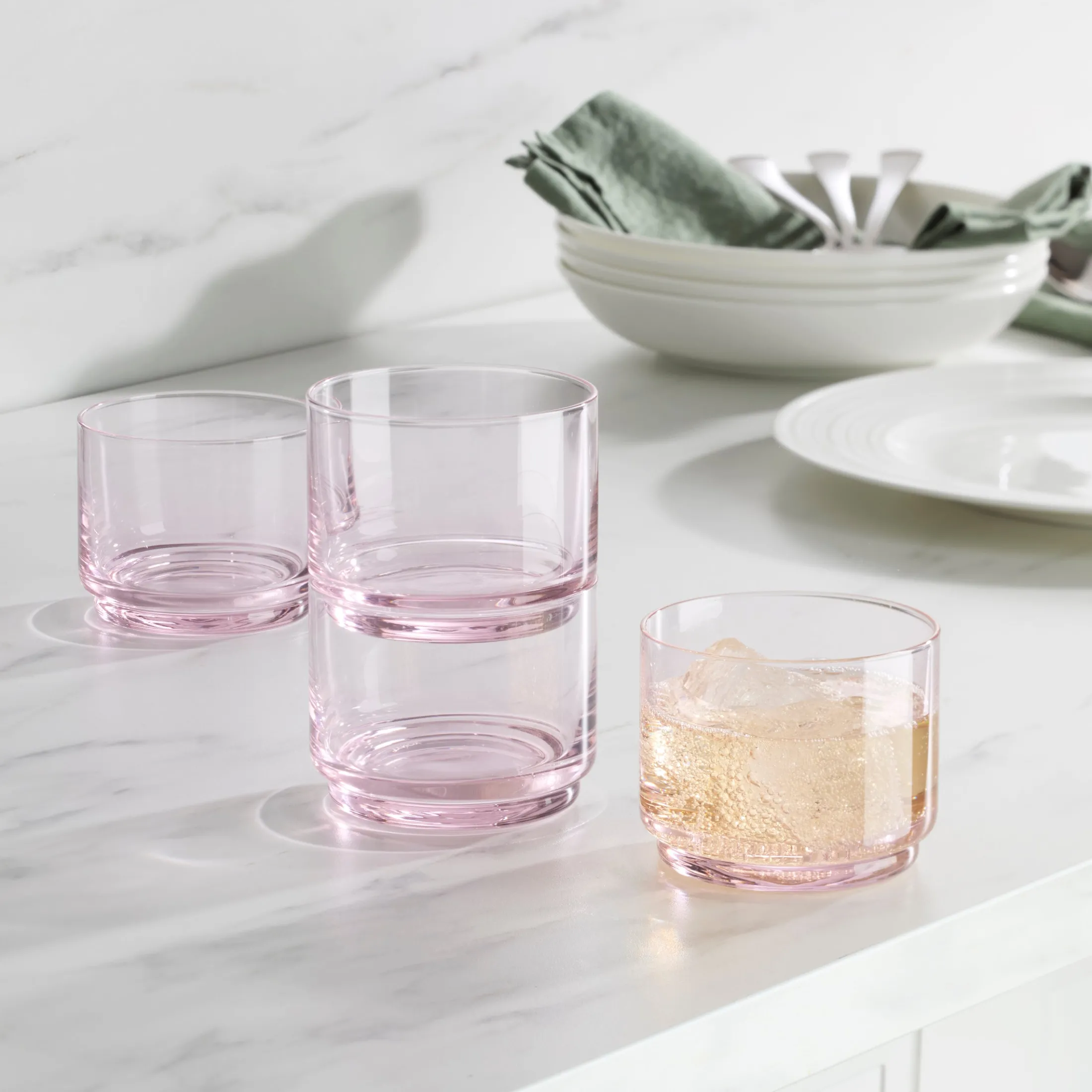 Tuscany Stackable Blush Short Glasses, Set of 4
