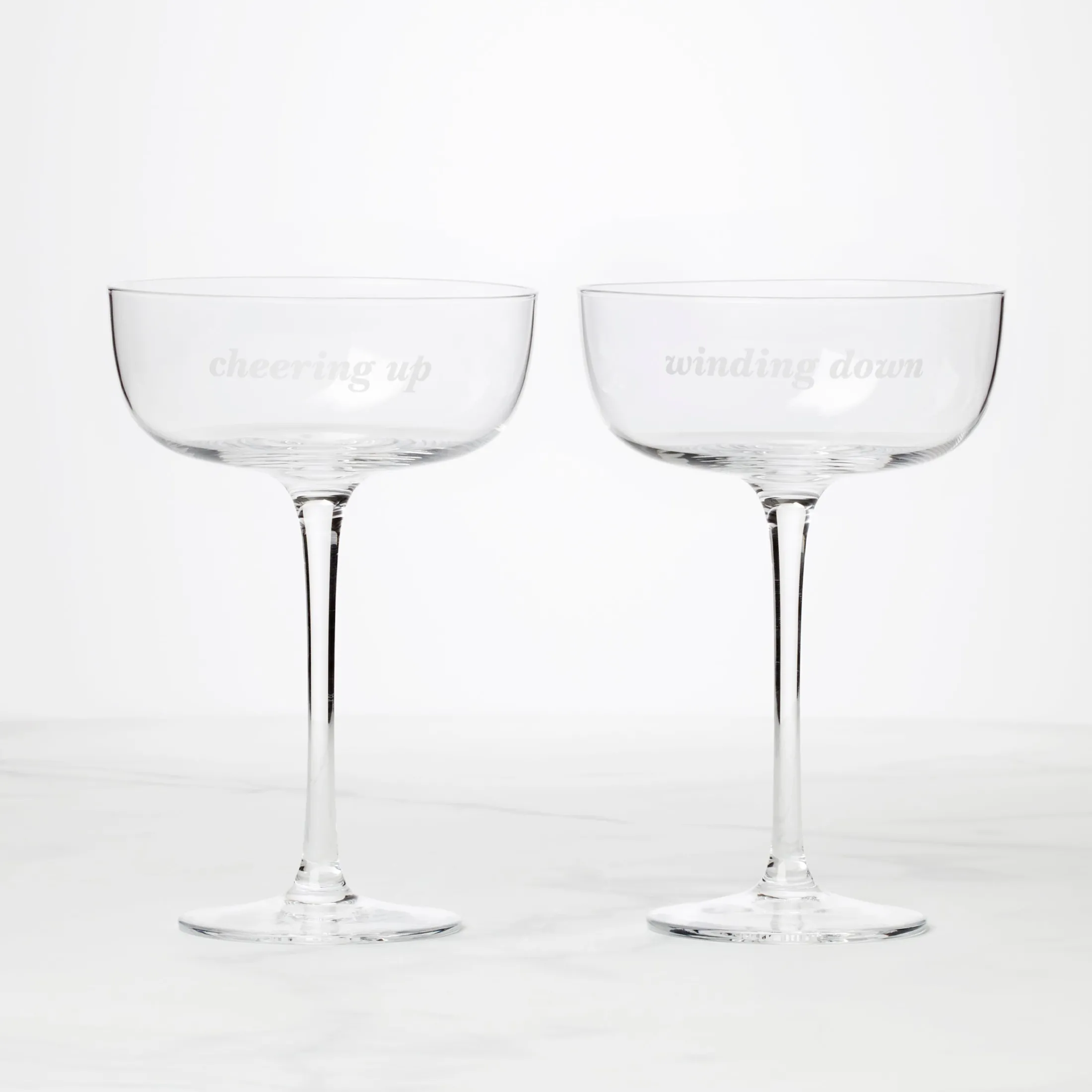 Winding Down & Cheering Up Coupe Glasses, Set of 2